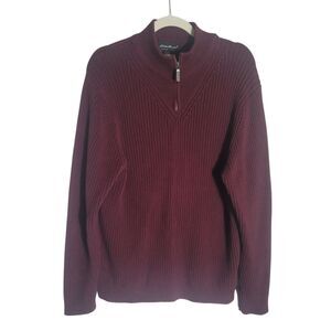 Eddie Bauer Ribbed Knit 1/4 Zip Sweater Men's Size XL Burgundy Red Cotton Preppy